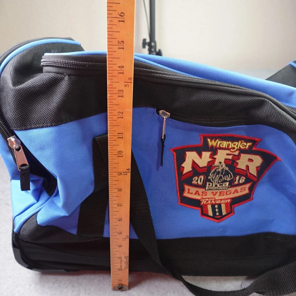 Wrangler NFR 2016 Las Vegas Blue Western Rodeo Rolling Duffle Bag Luggage